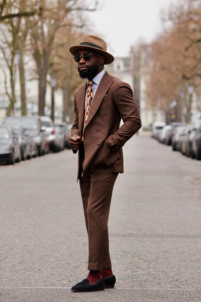 brown suit