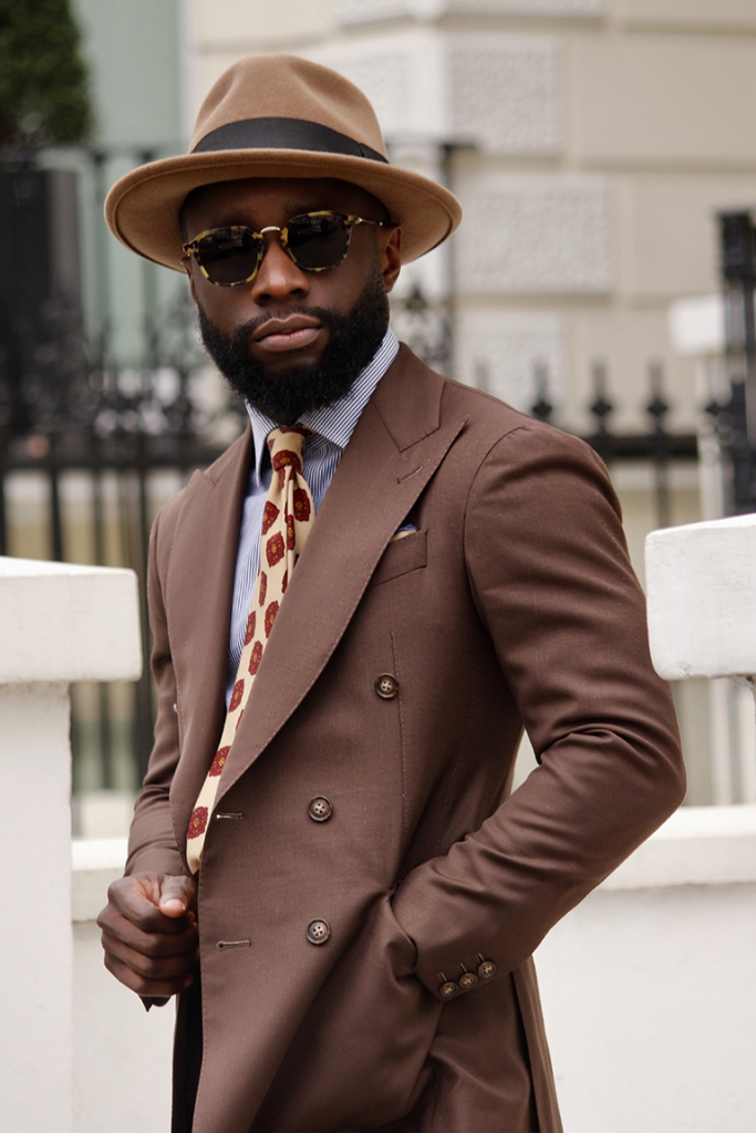 brown suit